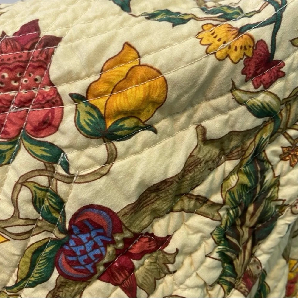 Large Handmade Boho Cream and green quilted bag with gorgeous botanical print.